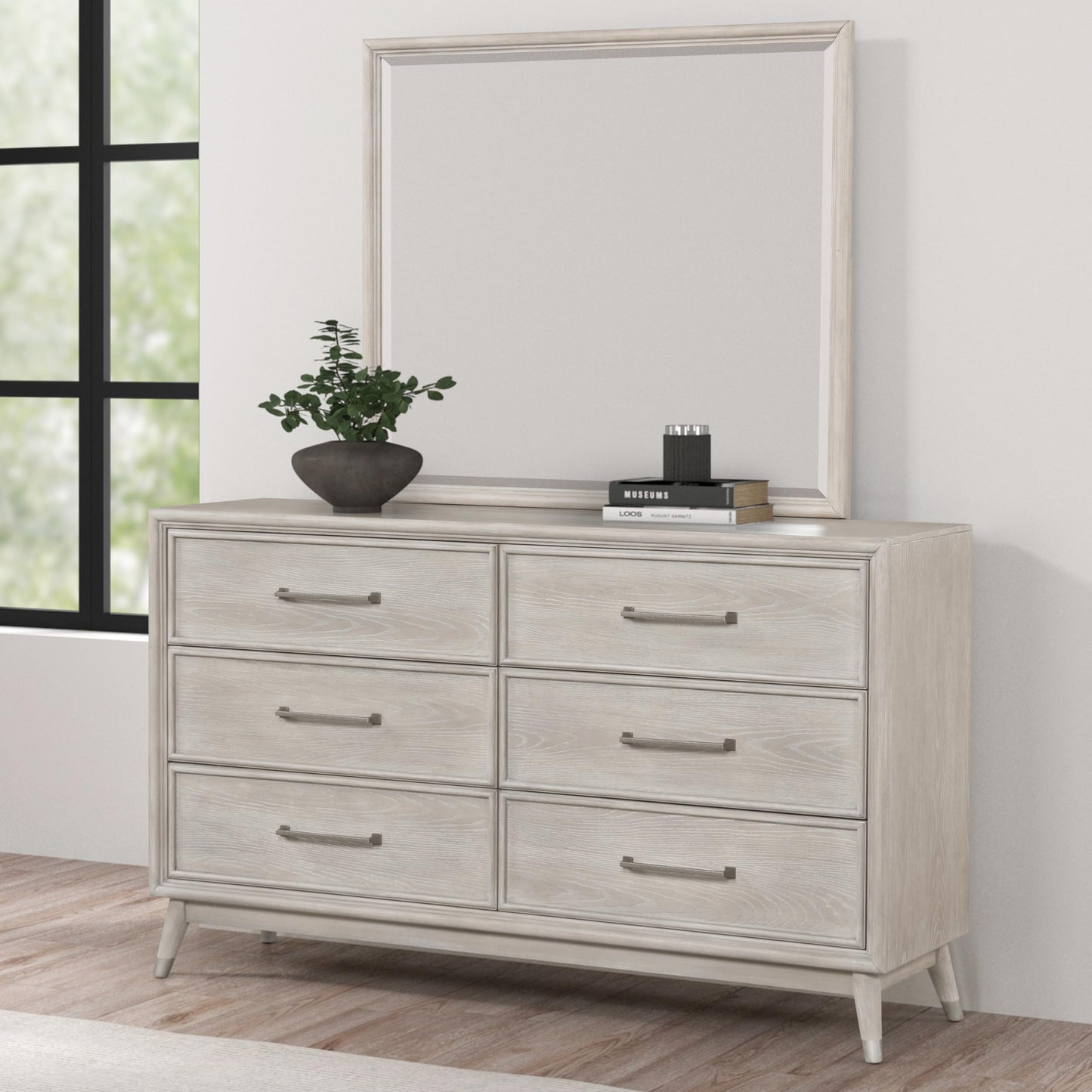 Roundhill Furniture Seluna 6-Piece Bedroom Set with Touch LED Lighting, Gray Oak Finish, King