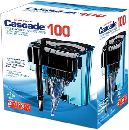 Penn-Plax Cascade 100 Power Filter – Hang-On Filter with Quad Filtration – Great for Freshwater and Saltwater Setups