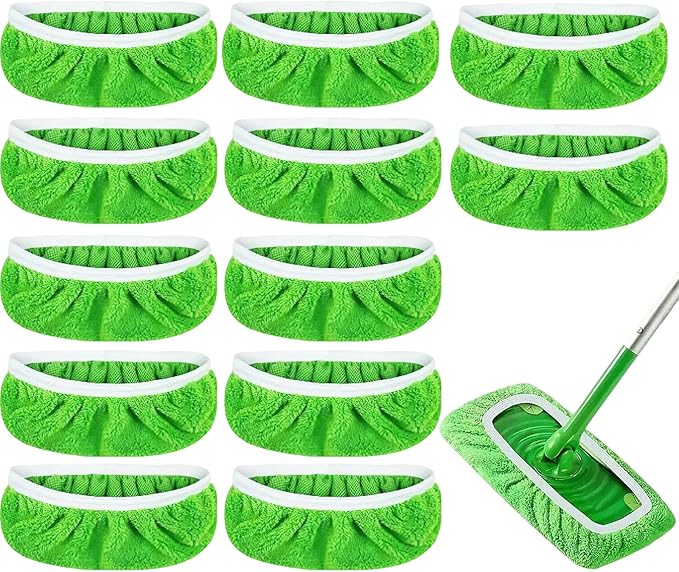 12-Pack Reusable Coral Fleece Mop Pads Washable Wet Mopping Cloths and Dry