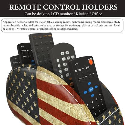 QIELIZI Leather Remote Caddy Desktop Organizer with 5 Spacious Compartments for TV Remotes/Media Controllers/Office Supplies (American Flag)