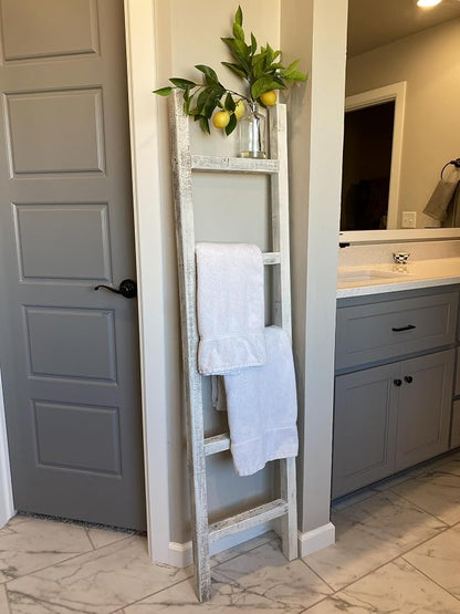 BARNWOODUSA Rustic Farmhouse Decorative Ladder - Our 47 inch Ladder can be Mounted Horizontally or Vertically and is Crafted from Refurbished Wood No Assembly Required White