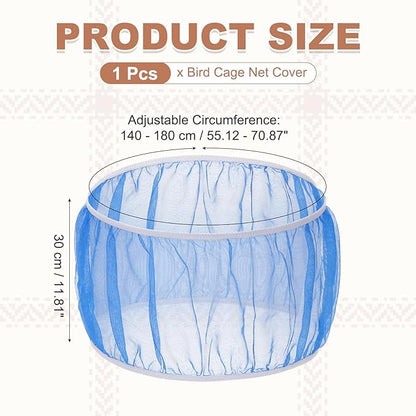 Bird Cage Seed Catcher, Bird Cage Net Cover Seeds Guard, Universal Birdcage Accessories, Blue, Circumference 55.1"-70.9", Height 11.8" for Parrot Cockatiel Enclosures