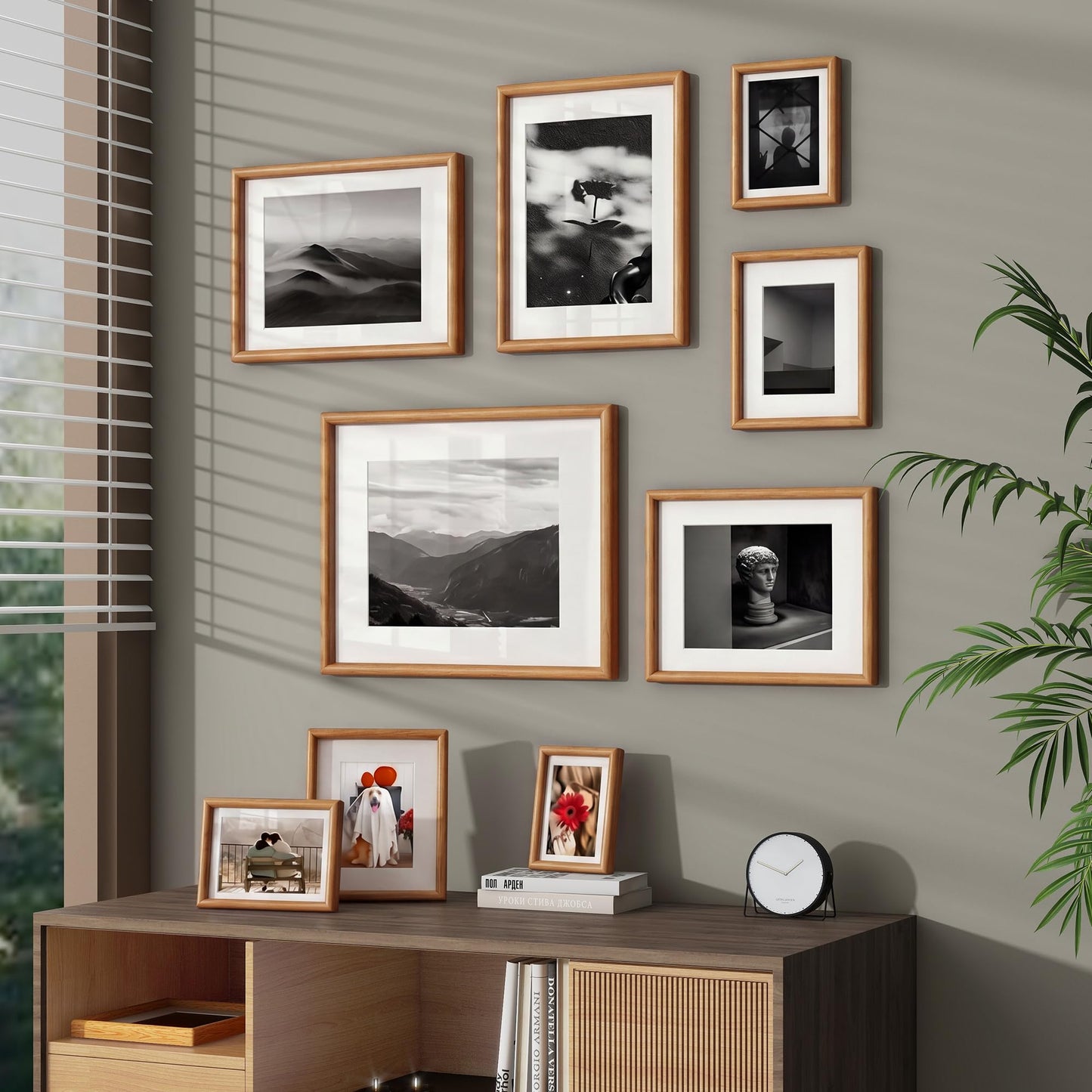 11x14 Picture Frame, USA-Sourced Natural Teak Wood Photo Frame with Tempered Glass, Handcrafted Rounded Corner 11 x 14 Wooden Frame Matted to 8x10 Photos, Hanging Hooks Included