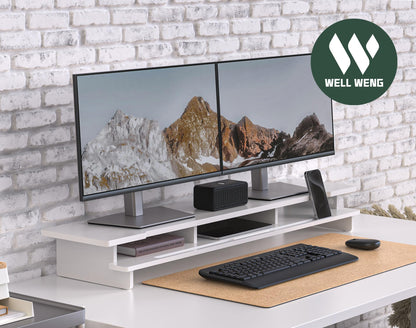 WELL WENG 42.5” Monitor Stand Desk Shelf with Phone Tablet Holder White