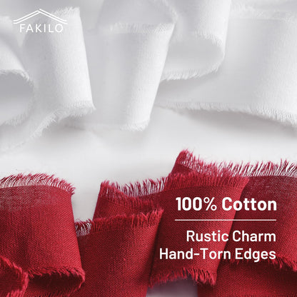 Natural Rustic Cotton Ribbon with Frayed Edge,100% Cotton Ribbon 1.5" x 18yds for Gift Wrapping,Christmas Decorations,DIY Crafts,Wreath Bow Making and Hair Accessories(Wine Red,Dark Green,White