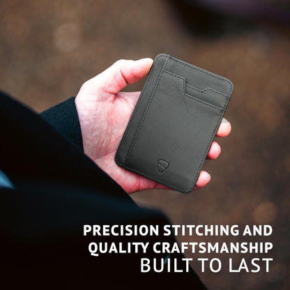 Vaultskin BRIXTON Slim RFID Wallet for Men - Leather Front Pocket Minimalist Card Holder Wallet with ID Window & Gift Box (Jet Black)
