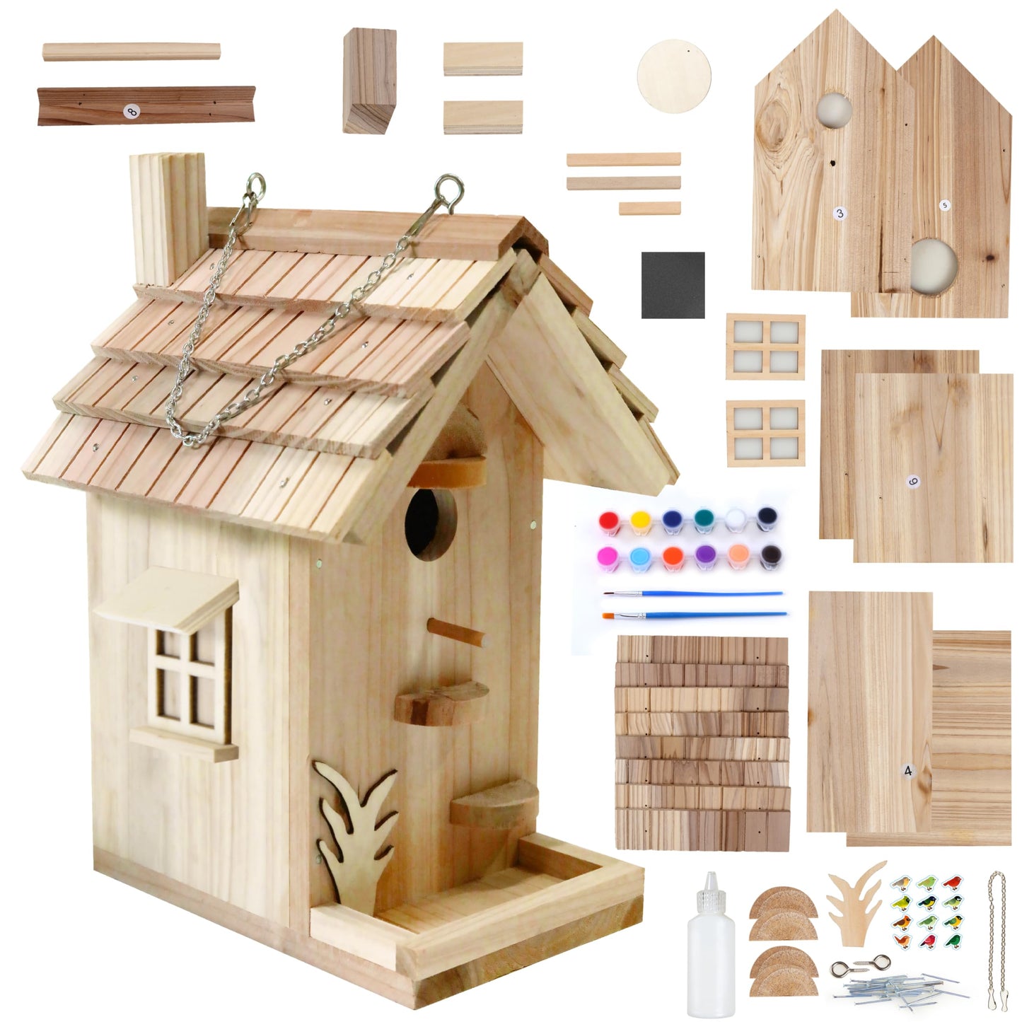 Rioychan DIY Birdhouse Building Kit for Adults, Wooden Bird Houses to Paint for Kids, Outdoor Woodworking Kits Adult Crafts for Outside(Wood, 6.5in)