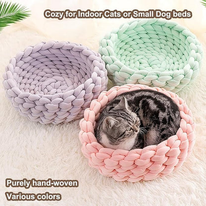 Woven Dog Bed Basket, Knitted Cotton Cat Bed Round Washable Woven Cat Pet Bed Chunky Dog Basket, Orthopedic, Chunky Knit Dog Nest,Dog Bed,Dog Cave,Dog Bedding(Red,23")