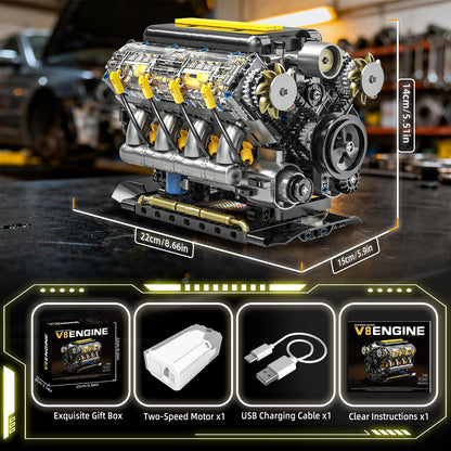 BseSparklion V8 Engine Model Kit that Runs, Visible Mini Car Motor Building Blocks Set for Adults, Compatible with Lego, STEM Physical Science Educational Toy for Teens Boys 14+ (905 PCS)