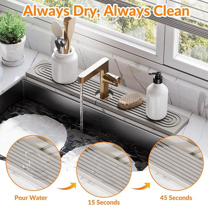 23.6 Inch Stone Faucet Mat for Kitchen Sink Splash Guard, Diatomite Sink