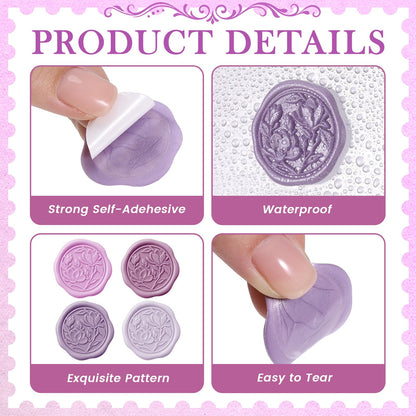 Jaloro 60 Pcs Wax Seal Stickers Magnolia Envelope Seals Wedding Botanical Wax Stickers for Wedding Engagement Baby Shower Party Favor Invitations Scrapbooking Mother's Day Gift Wrap(Purple Series)