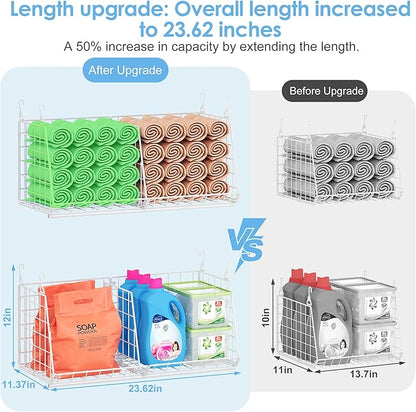 23.62” Extra-Long Under-Shelf Hanging Laundry Basket Organizer, Fits Wire