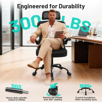 AreShark Office Chair - Ergonomic Desk Chair Breathable Mesh Chair with 2D Headrest & Adjustable Lumbar Support - Executive High Back Rolling Swivel Computer Gaming Chair with Wheels Flip-up Armrests
