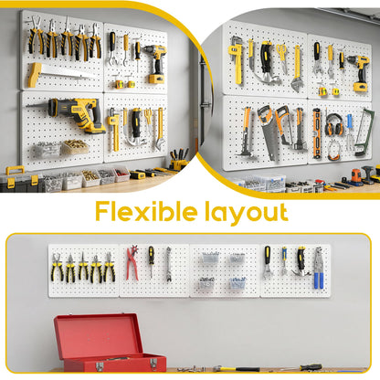 PHX Grove Peg Board for Tools, 4 Pack Metal Pegboard Wall Organizer with Hooks,12"×16" White Pegboard Panels for Walls Home, Garage Tool Storage, Kitchen, Office Organization, Craft Room