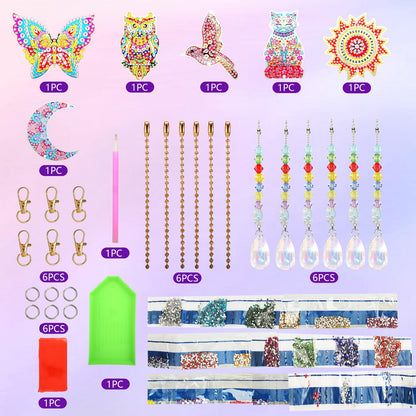 Walact 6 Pcs Diamond Painting Suncatcher Wind Chime, Diamond Art Kits Double Sided DIY Crafts Hanging Ornaments for Adults Kids Home Garden Decorations