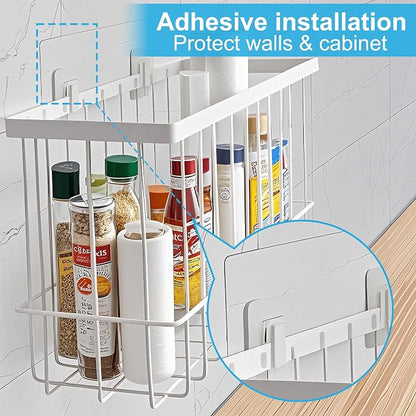 2 Pack Cabinet Organizer Storage, Over Cabinet Door Organizer with 2 Adhesive, 2 Sponges, 4 Hooks, No Drilling Space Saver Lid Organizers Inside Cabinet for Kitchen Office Bedroom (Small, Medium)