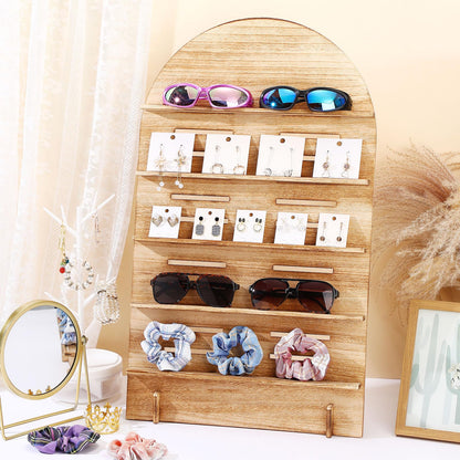 DoubleFill 1 Pcs 5 Tier Wooden Earring Display for Vendor Arch Jewelry Display Stand Rack with Adjustable Height for Retail Selling (Brown)