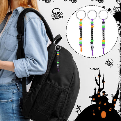 Landical 564 Pcs DIY Bead Keychain Kit Key Chain Making Craft Adjustable Letter Beads String Mama Gift Alphabet Bead Jewelry Key Ring Backpack Accessories for Party Favor(Halloween,Stylish Color)