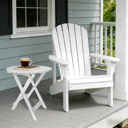 Hngilkoo Outdoor Wooden Side Table, Folding Patio End Table, Small Round Furniture Table for Adirondack Chair, Balcony, Porch, Acacia Wood, No Assembly, White