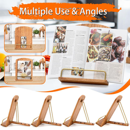 Cookbook Stand for Kitchen Counter Adjustable - Wood Recipe Book Holder for Convenient Cooking Fit iPad Tablet Recipe Book Holder