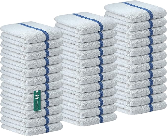 Bar Mop Blue Stripe 6 lbs 16x19 Pack of 36, 100% Cotton Double Stitched Route