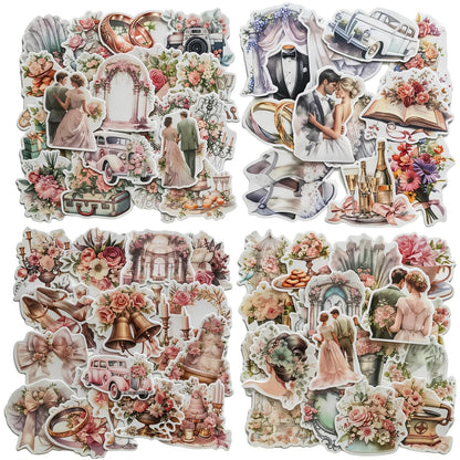 TIAMECH Wedding Lover Paper Stickers - 72 Pcs Bride Couple Rings Party Cake Design, Waterproof Sticker for Journaling & Scrapbooking, Junk Journal Supplies, Ephemera & DIY Crafts