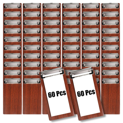 CONEHOY 60 Pcs Mini Wood Clipboard Bulk 8 x 4 '' Check Presenters Clipboard Half Page Small Wooden Clip Receipt Menu Holder for Guest Waitress Restaurants (Coffee)