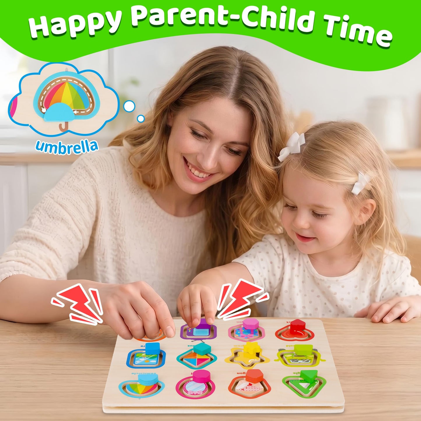 Melofaver Montessori Wooden Shape Puzzle Board, Peg Puzzles Shape Matching Game, Preschool Educational Learning Toys for Toddlers 3 4 5 Years Old, Christmas Birthday Gifts for Boys Girls