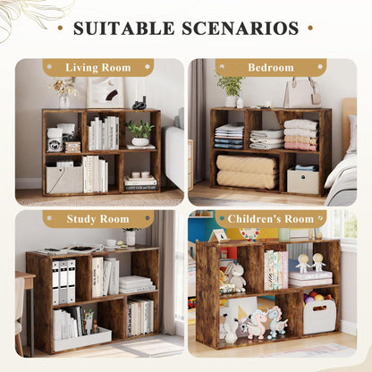 MapleGrace 6 Cube Storage Organizer, Wooden Storage Shelves Bookcase with Back Panels, Stackable Display Bookshelf for Living Room, Bedroom, Study, Hallway, Rustic Brown