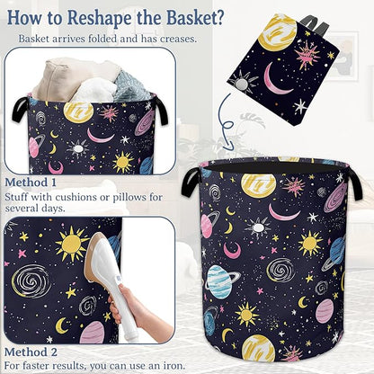 Planet Moon Universe Galaxy Laundry Basket, Foldable Waterproof Oxford Cloth