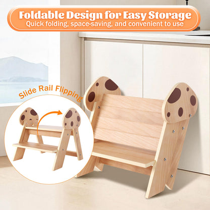 Novarieth Beech Wooden Toddler Step Stool, 2-Step Foldable Stool for Kids with Non-Slip Surface, Baby Bathroom Stool for Potty Training, Bathroom Sink, Kitchen Counter with Cute Mushroom Design