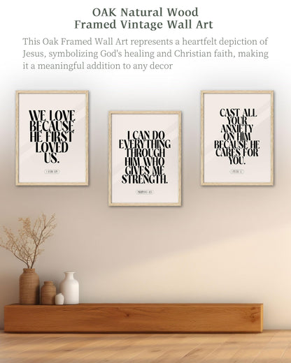 iHery Natural OAK Wood Jesus and Peter Walk on Water Framed Wall Art, 12x16 in Modern Sketch Bible Verses Canvas Art Decor, Beige Logs Boho Scripture 1Pack for Living Room Bedroom