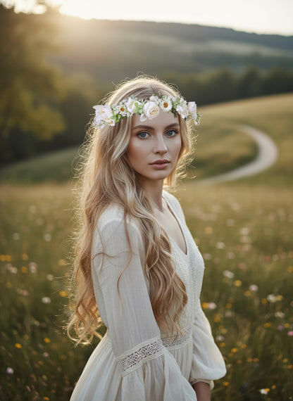 Trepveter Wedding Floral Crown Flower Crown Women Floral Headband Flower Headpiece Halo Cosplay Halloween Bridal Wedding Photo Props Renaissance Party Prom