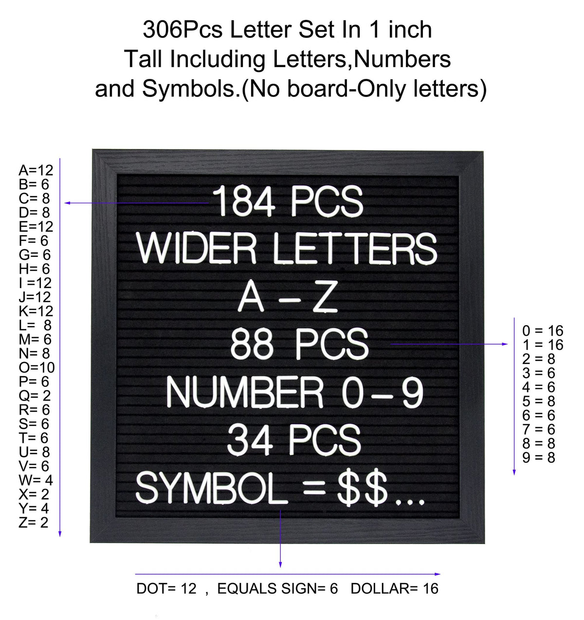 G GAMIT Felt Letter Board Letters Set, 306pcs 1inch Wider Letters Only（No Board）