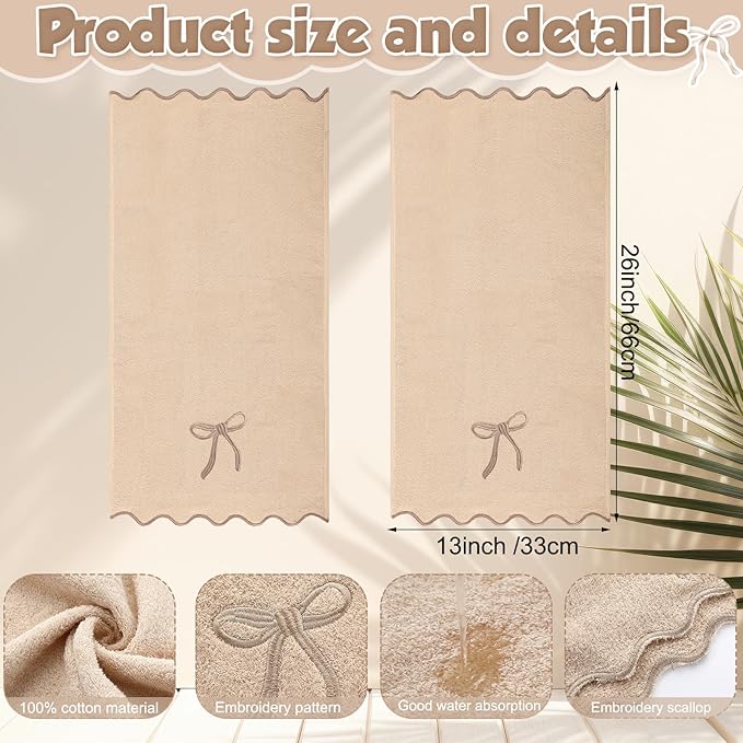 2 Pcs Brown Scalloped Hand Towels
