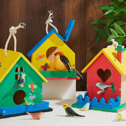Juexica 4 Pack Wooden Birdhouse Kit DIY Buildable Bird House with Paint and Paintbrushes Art and Crafts Painting Kits for Boys Girls Adults Classroom Projects Gift Birthday Outdoor Craft(Heart)
