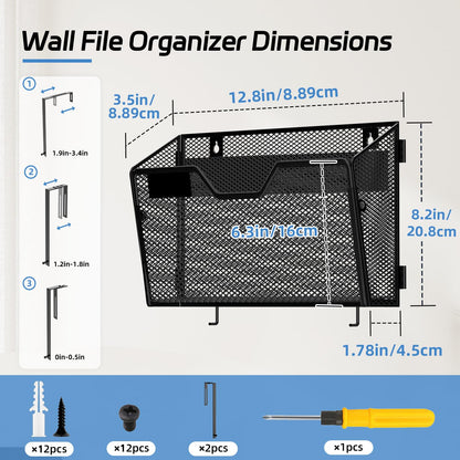 ReePlan 6 Pack Metal Wall File Organizer, Heavy Duty Hanging Mail Holder, Space Saving Over Door & Wall Mounted Storage for Office, Home & School(with 2 Metal Hooks)