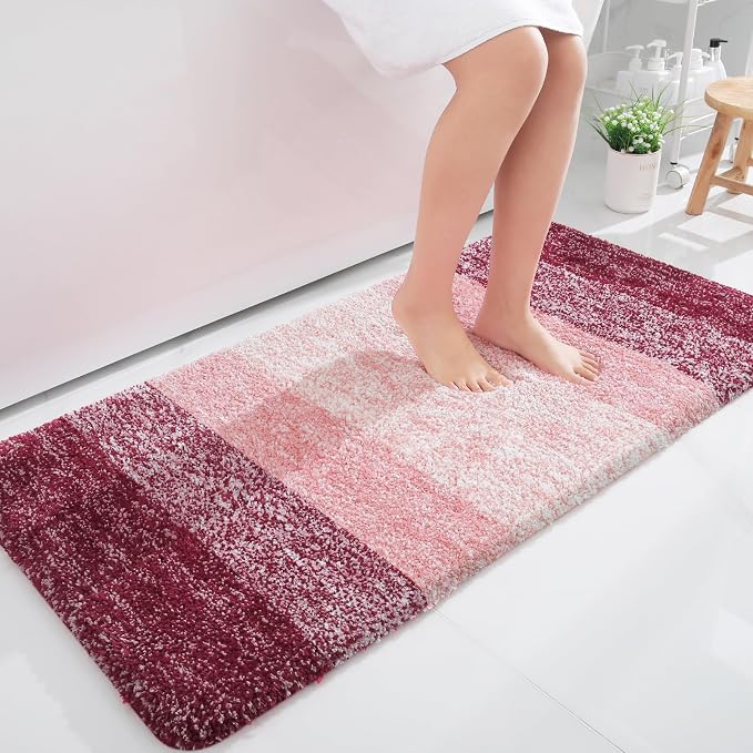 OLANLY Bathroom Runner Rugs Mat 47x24, Extra Soft Absorbent Microfiber Bath Rugs, Rubber Backing, Quick Dry, Washable Long Bath Mats for Bathroom Floor, Tub and Shower, Home Decor Accessories, Red