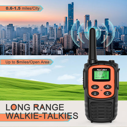 Walkie Talkies Long Range for Adult, MT10 Rechargeable Walkie Talkies FRS Two Way Radio, NOAA, 1200mAh Li-ion Battery USB-C Cable, LED Flashlight, VOX Walkie Talkie for Hiking Camping 2Pack