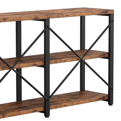 IRONCK Rustic Entryway Console Table, Long Hallway Table 70.8 in 3-Tier, TV Stand Entertainment Center Media Stand for Living Room, Industrial Style, Vintage Brown