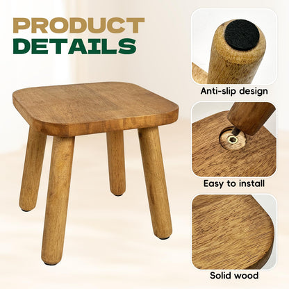 YEXEXINM 2 Pack Small Wooden Step Stools 9 Inch, Non-Slip One Step Stool Holds 300 lbs, Sturdy Bathroom Stool Plant Stand Square Footstool for Bedroom, Bathroom, Nursery, Easy Assembly