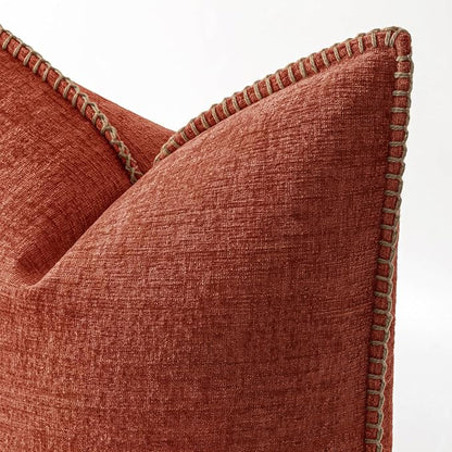 MIULEE Pack of 2 Fall Couch Throw Pillow Covers 16x16 Inch Burnt Orange Farmhouse Decorative Pillow Covers with Stitched Edge Soft Chenille Solid Dyed Pillow Covers for Sofa Bed Living Room