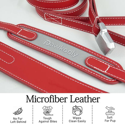 MagEase Dog Collar with 4FT Leash | Adjustable | Anti-Wrinkle, Bite & Stain-Resistant Leather | Soft & Skin-Friendly | 450LB Escape-Proof Magnetic Buckle (Red, Medium)