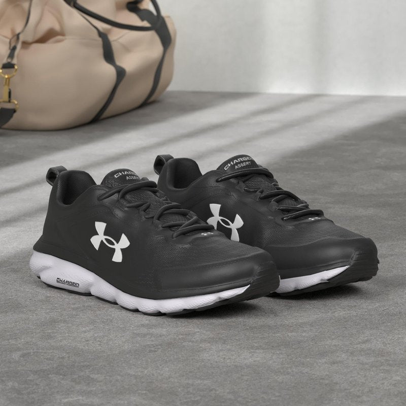 Under Armour Men's Charged Assert 9 6E, (001) Black/White/White, 10