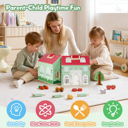 SIMPLIPLAY Montessori Wooden Garden Toys, 45pcs Wooden Dollhouse Kit