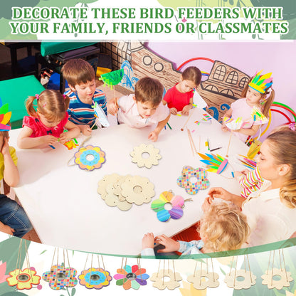 DoubleFill 100 Pack Bird Feeder Craft Kits for Kids Ages 3-8 Bird Feeder Craft Kits with Stainless Steel Bowls DIY Kids Crafts Wooden Art Painting Outdoor Bulk Toys for Children VBS Crafts
