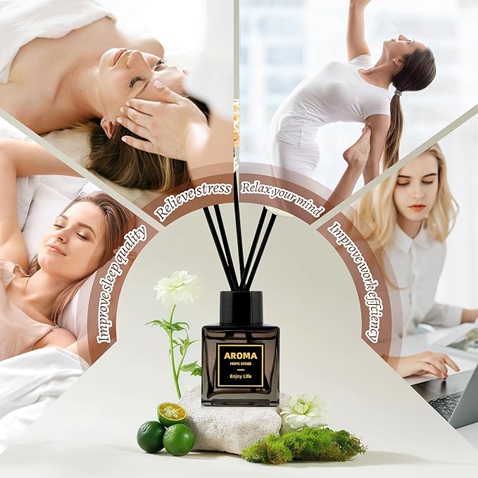 Black Glass Bottle Scent Diffuser, 1.7 oz Reed Diffuser with Sticks, Home Fragrance for Bookshelf, Bedroom Vanity, Office Desk & Bathroom Decor, Air Freshener for Aesthetic Room Decor (Freesia)