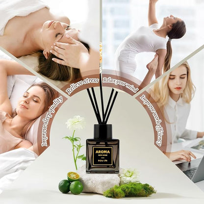 Black Glass Bottle Scent Diffuser, 1.7 oz Reed Diffuser with Sticks, Home Fragrance for Bookshelf, Bedroom Vanity, Office Desk & Bathroom Decor, Air Freshener for Aesthetic Room Decor (Lavender)