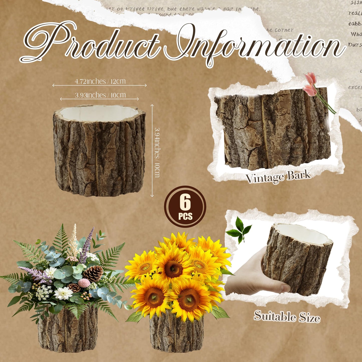 6 Pcs 4.72in Wooden Vases for Centerpieces, Wedding Flower Table Wood Vase Rustic Tree Stump Planter Pots for Woodland Party Window Home Farmhouse Table Decor (6 Pcs 4.72in)