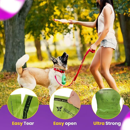 Dog Poop Bags-150 Counts with Leash Dispenser (10 Rolls), Biodegradable Poop Bags, Eco-friendly and Easy to Open, Thick Dog Waste Bags (Green)